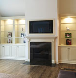Interior painted wall, fireplace and wood floor