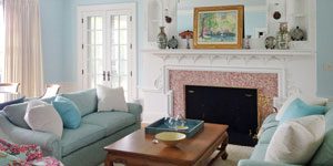 Living room with fireplace by Mad Hatter Painting